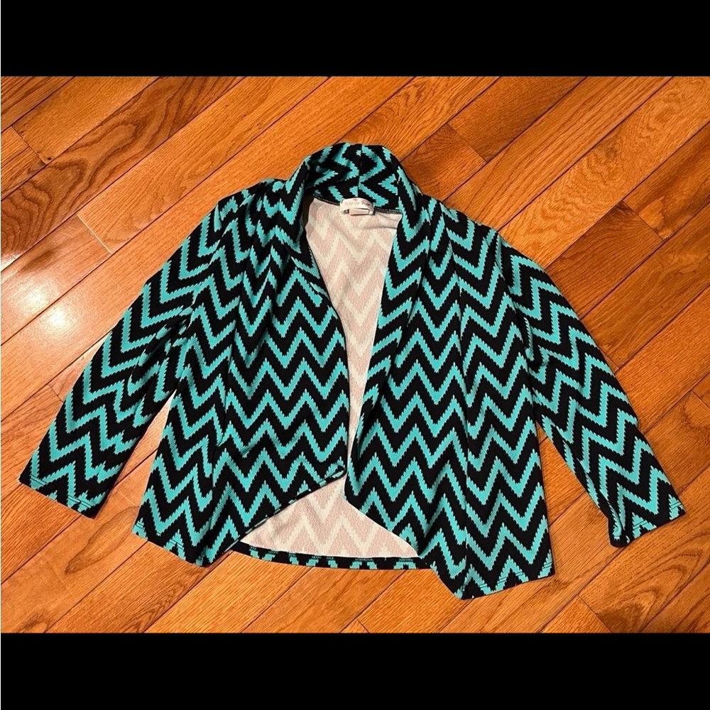 Chevron Patterned Jacket - Teal and Black